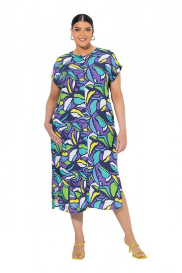 Ulla Popken 848980 Robe chemise fleurie Lilas - Robes midi - Robes mi-longues pour femmes rondes