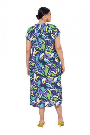 Ulla Popken 848980 Robe chemise fleurie Lilas - Robes midi - Robes mi-longues pour femmes rondes