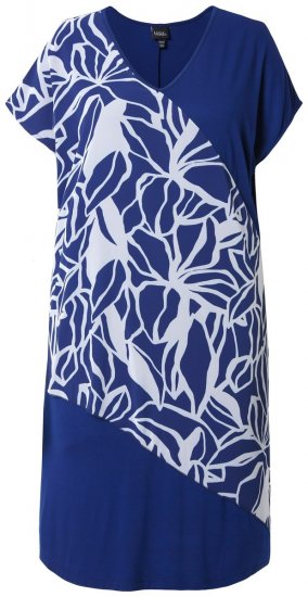 Ulla Popken 849033 Robe en mousseline à manches courtes et col V Bleu marine - Robes - Des robes dans toutes les tailles