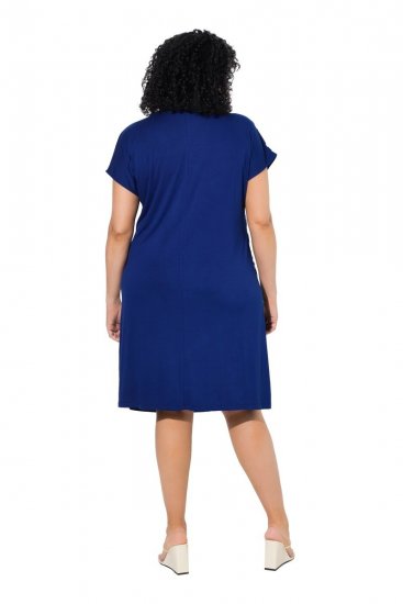 Ulla Popken 849033 Robe en mousseline à manches courtes et col V Bleu marine - Robes - Des robes dans toutes les tailles