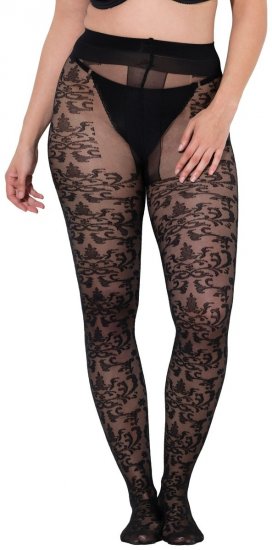 Ulla Popken 849055 Collant à fleurs Noir - Collants & chaussettes - 