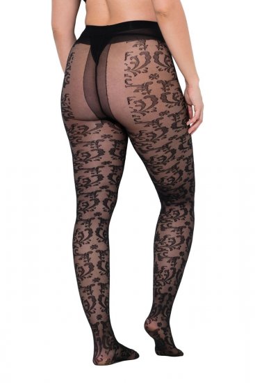 Ulla Popken 849055 Collant à fleurs Noir - Collants & chaussettes - 
