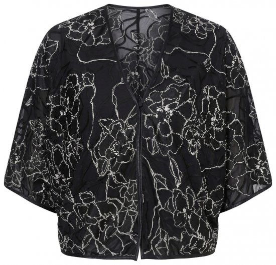 Ulla Popken 849213 Boléro brodé en soie mélangée Noir - Boléros - 