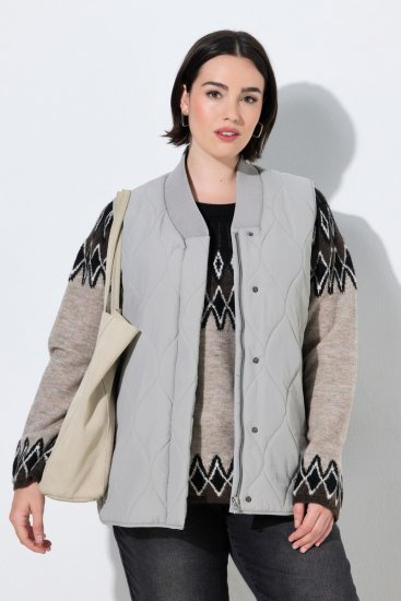 Ulla Popken 849221 Gilet matelassé à col côtelé Gris - Gilets sans manches - 