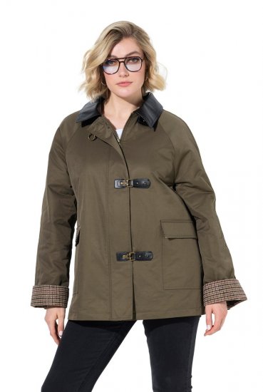 Ulla Popken 849246 Veste en similicuir Vert olive - Vestes - Vestes grande taille pour femme
