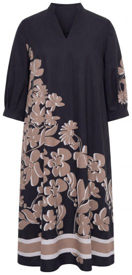 Ulla Popken 849423 Robe fleurie à manches 3/4 Noir - Robes maxi - Robes longues pour femmes rondes