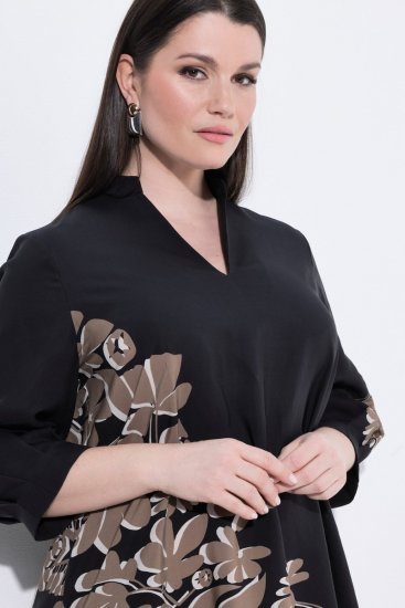 Ulla Popken 849423 Robe fleurie à manches 3/4 Noir - Robes maxi - Robes longues pour femmes rondes