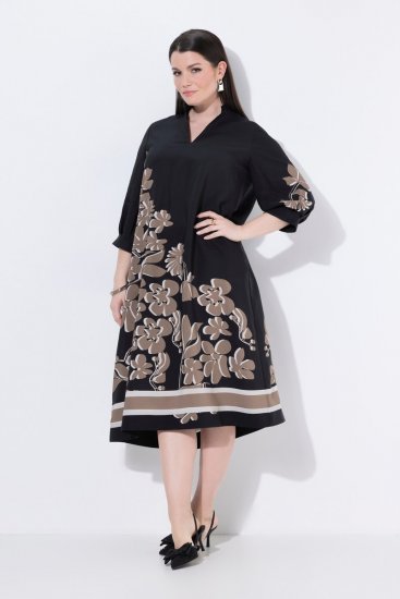Ulla Popken 849423 Robe fleurie à manches 3/4 Noir - Robes maxi - Robes longues pour femmes rondes
