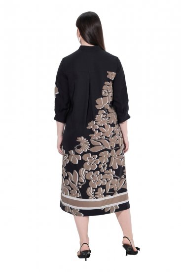 Ulla Popken 849423 Robe fleurie à manches 3/4 Noir - Robes maxi - Robes longues pour femmes rondes