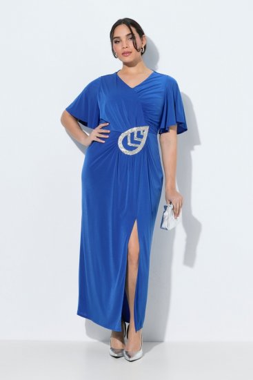 Ulla Popken 849530 Robe de soirée imprimée à strass Bleu roi - Robes de soirée - Robes de soirée en grandes tailles