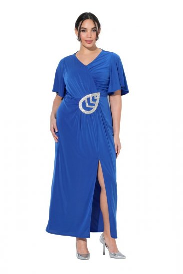 Ulla Popken 849530 Robe de soirée imprimée à strass Bleu roi - Robes de soirée - Robes de soirée en grandes tailles