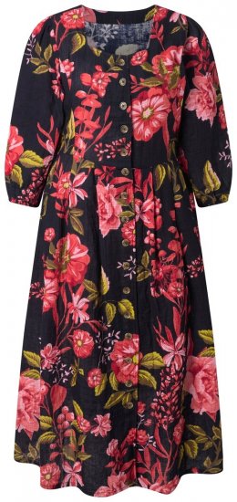 Ulla Popken 849593 Robe chemise fleurie Bleu marine - Robes maxi - Robes longues pour femmes rondes