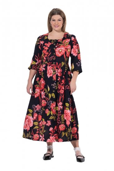 Ulla Popken 849593 Robe chemise fleurie Bleu marine - Robes maxi - Robes longues pour femmes rondes