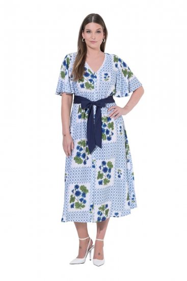 Ulla Popken 849662 Robe chemise fleurie Blanc cassé - Robes midi - Robes mi-longues pour femmes rondes