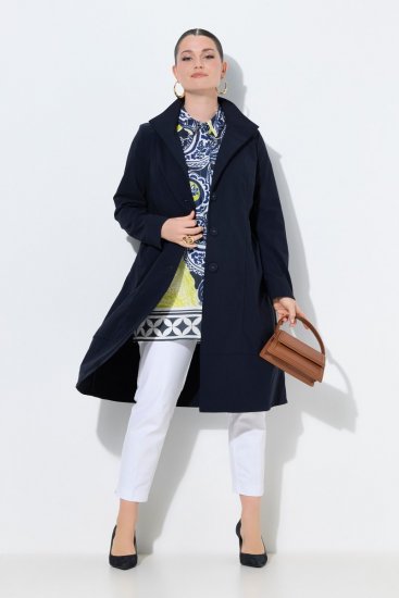 Ulla Popken 849803 Manteau stretch à col haut Bleu marine - Manteaux - Manteaux grande taille pour femme