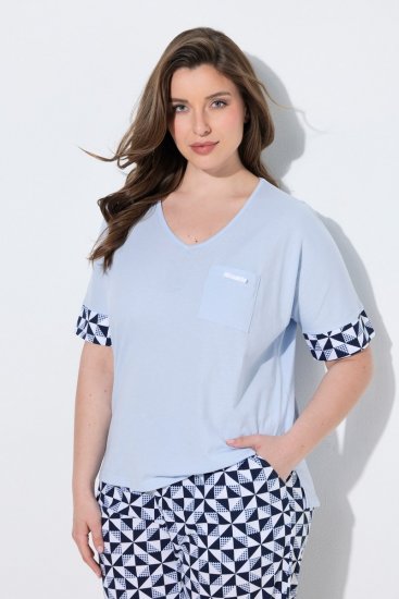 Ulla Popken 849850 Pyjama à carreaux Bleu clair - Pyjamas/vêtements de détente - 