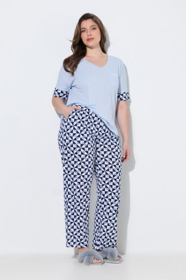 Ulla Popken 849850 Pyjama à carreaux Bleu clair - Pyjamas/vêtements de détente - 