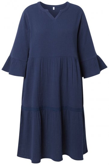 Ulla Popken 849856 Robe à volants Bleu marine - Robes midi - Robes mi-longues pour femmes rondes
