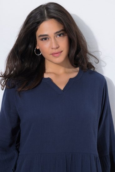 Ulla Popken 849856 Robe à volants Bleu marine - Robes midi - Robes mi-longues pour femmes rondes