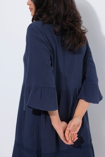 Ulla Popken 849856 Robe à volants Bleu marine - Robes midi - Robes mi-longues pour femmes rondes