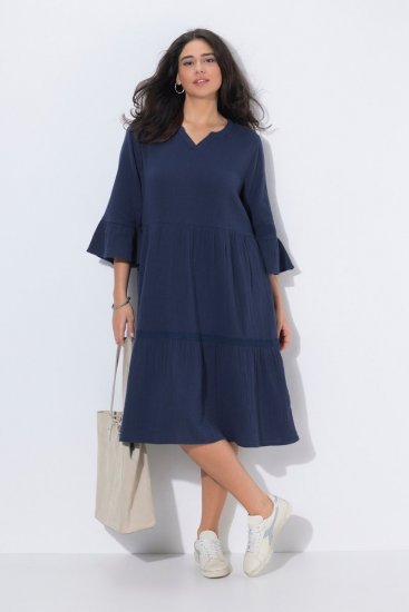 Ulla Popken 849856 Robe à volants Bleu marine - Robes midi - Robes mi-longues pour femmes rondes