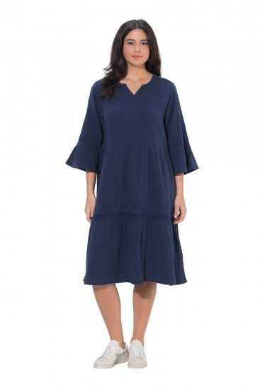 Ulla Popken 849856 Robe à volants Bleu marine - Robes midi - Robes mi-longues pour femmes rondes