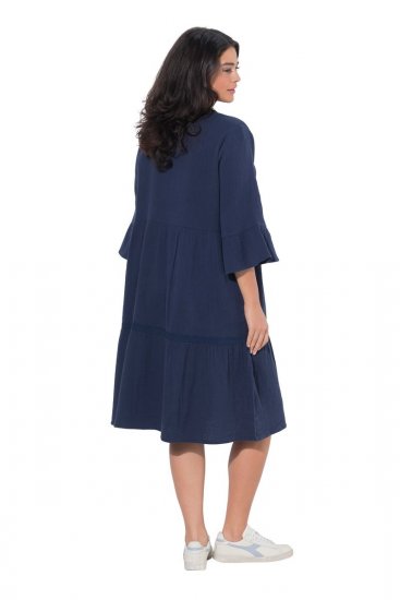 Ulla Popken 849856 Robe à volants Bleu marine - Robes midi - Robes mi-longues pour femmes rondes