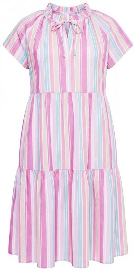 Ulla Popken 849969 Robe mi-longue rayée à volants Rose - Robes midi - Robes mi-longues pour femmes rondes