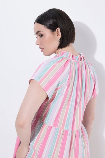 Ulla Popken 849969 Robe mi-longue rayée à volants Rose - Robes midi - Robes mi-longues pour femmes rondes