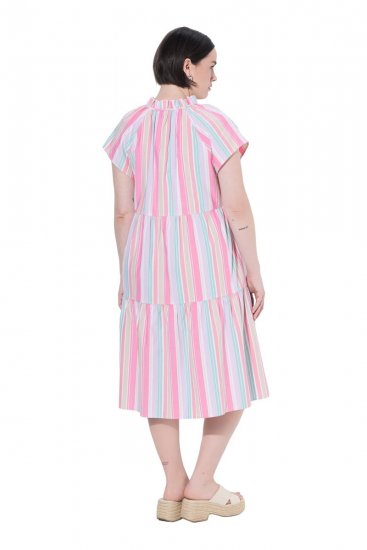 Ulla Popken 849969 Robe mi-longue rayée à volants Rose - Robes midi - Robes mi-longues pour femmes rondes