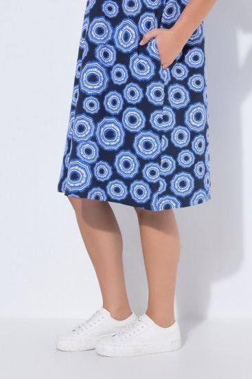 Ulla Popken 850121 Robe en jersey à manches courtes et col V Bleu - Robes en jersey - 