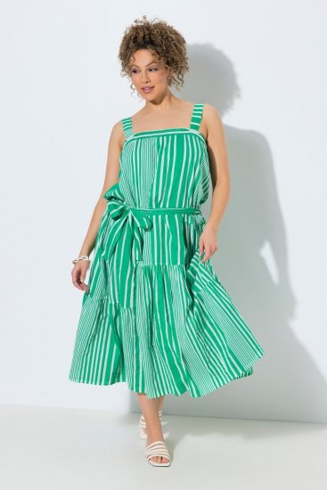 Ulla Popken 850197 Robe rayée à volants Vert - Robes d'été - Robes légères d'été en grande taille