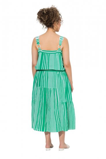 Ulla Popken 850197 Robe rayée à volants Vert - Robes d'été - Robes légères d'été en grande taille