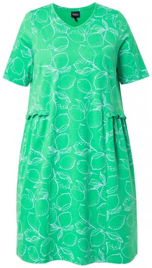 Ulla Popken 850204 Robe en jersey à manches courtes et col V Vert - Robes en jersey - 