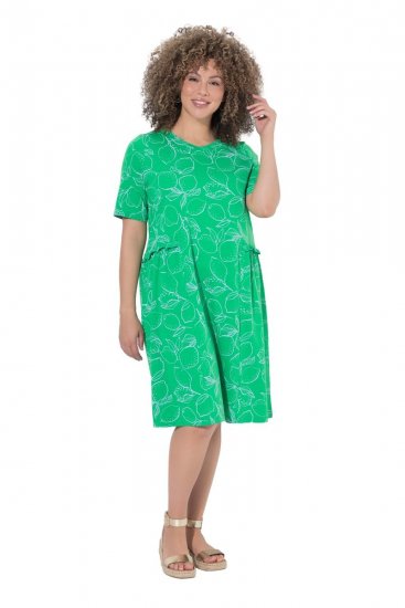 Ulla Popken 850204 Robe en jersey à manches courtes et col V Vert - Robes en jersey - 