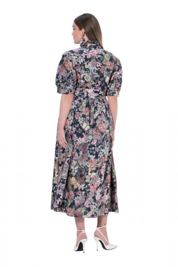 Ulla Popken 850298 Robe chemise fleurie Bleu marine - Robes maxi - Robes longues pour femmes rondes