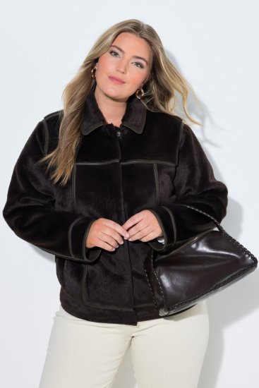 Ulla Popken 850310 Veste en fausse fourrure Marron foncé - Vestes - Vestes grande taille pour femme