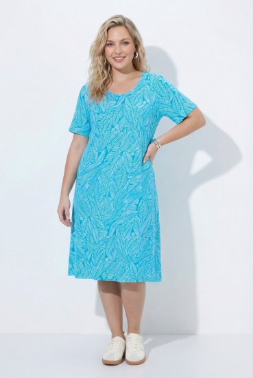 Ulla Popken 850344 Robe t-shirt imprimée Turquoise - Robes midi - Robes mi-longues pour femmes rondes