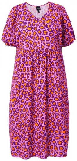 Ulla Popken 850346 Robe imprimée à col V Rose - Robes midi - Robes mi-longues pour femmes rondes