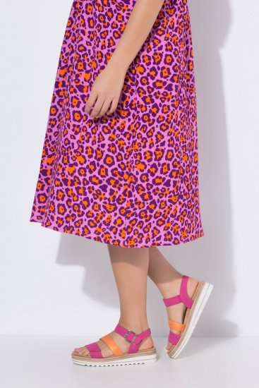 Ulla Popken 850346 Robe imprimée à col V Rose - Robes midi - Robes mi-longues pour femmes rondes