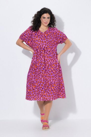 Ulla Popken 850346 Robe imprimée à col V Rose - Robes midi - Robes mi-longues pour femmes rondes