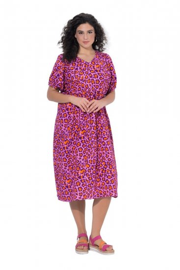 Ulla Popken 850346 Robe imprimée à col V Rose - Robes midi - Robes mi-longues pour femmes rondes
