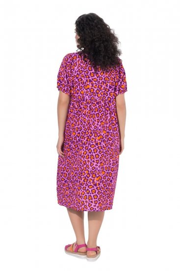 Ulla Popken 850346 Robe imprimée à col V Rose - Robes midi - Robes mi-longues pour femmes rondes