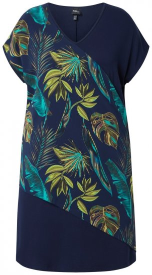 Ulla Popken 850393 Robe en mousseline imprimée Bleu marine - Robes d'été - Robes légères d'été en grande taille