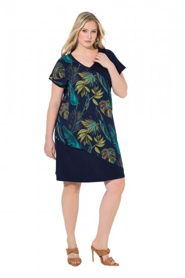 Ulla Popken 850393 Robe en mousseline imprimée Bleu marine - Robes d'été - Robes légères d'été en grande taille
