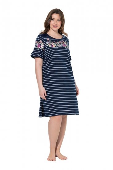Ulla Popken 850401 Chemise de nuit fleurie Bleu marine - Chemises de nuit - 