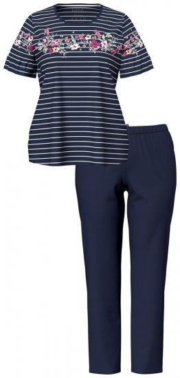 Ulla Popken 850403 Pyjama à fleurs Bleu marine - Pyjamas/vêtements de détente - 