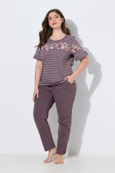 Ulla Popken 850403 Pyjama à fleurs Marron - Pyjamas/vêtements de détente - 