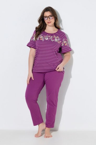 Ulla Popken 850403 Pyjama à fleurs Violet - Pyjamas/vêtements de détente - 