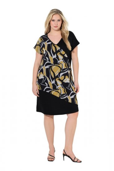 Ulla Popken 850406 Robe en mousseline imprimée Noir - Robes - Des robes dans toutes les tailles